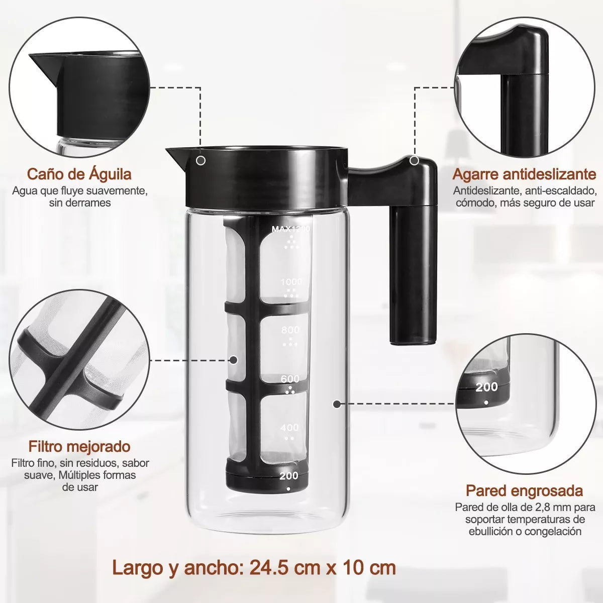 Cafetera para Cold Brew (Café frío, 1300ml)