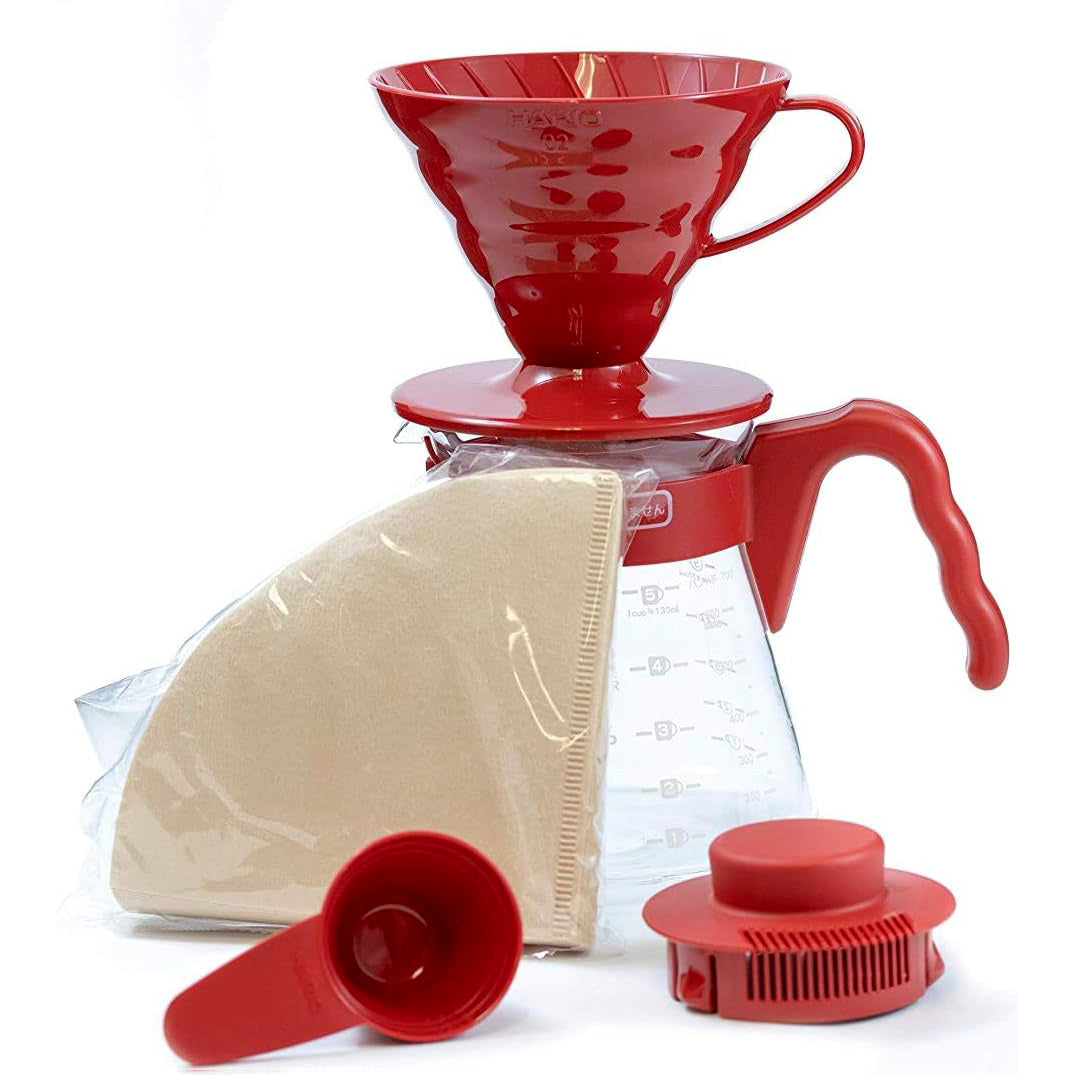 Cafetera Hario V60 con Jarra y Filtros (Dripper Rojo #02)